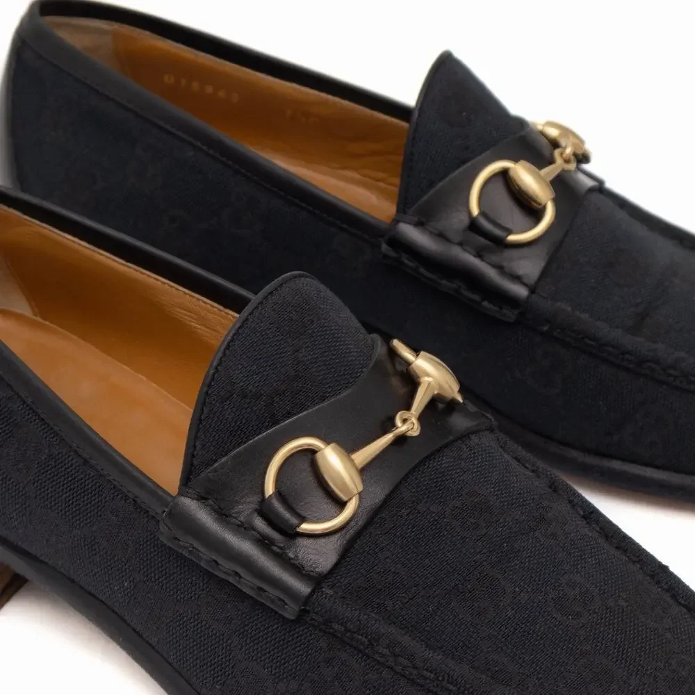 VTG GUCCI Tom Ford Era Black Canvas Monogram Horsebit Loafers EU 41 US 8 D